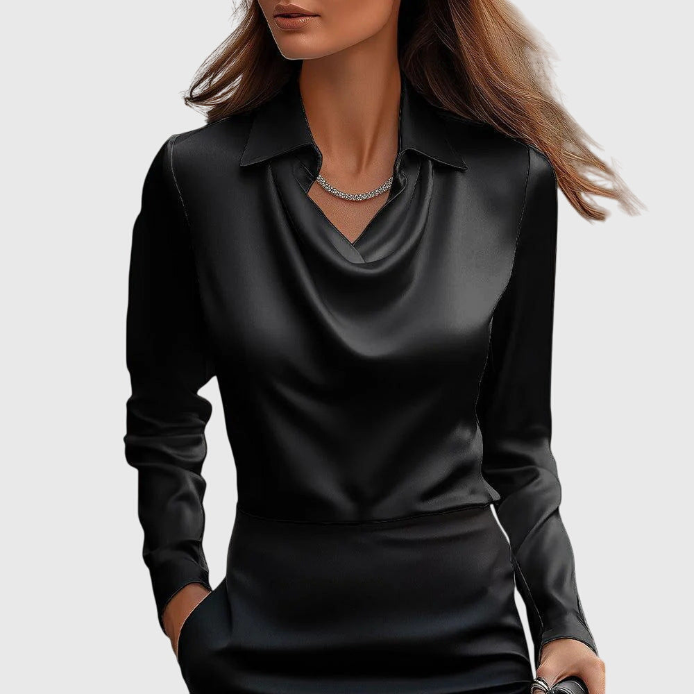Long-sleeved satin collared top
shirt