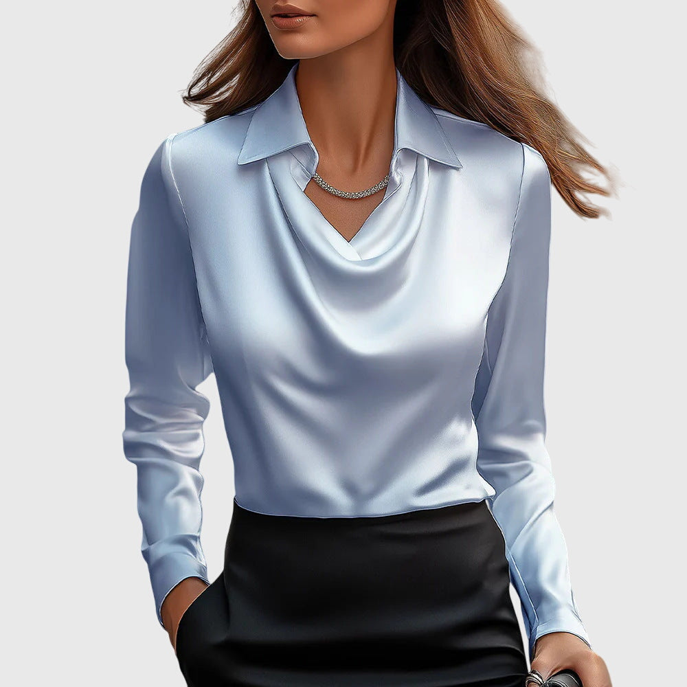 Long-sleeved satin collared top
shirt